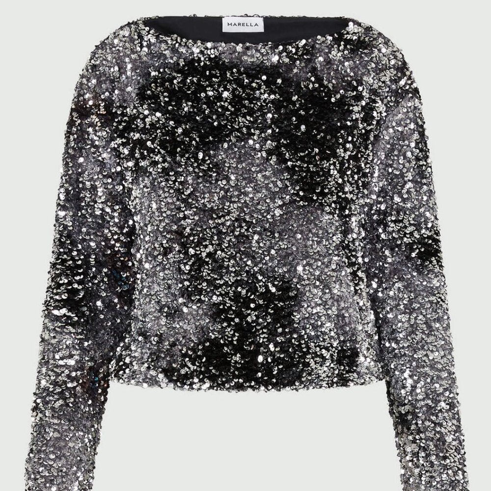 Marella Black Sequin Wide Neck Top Size 2